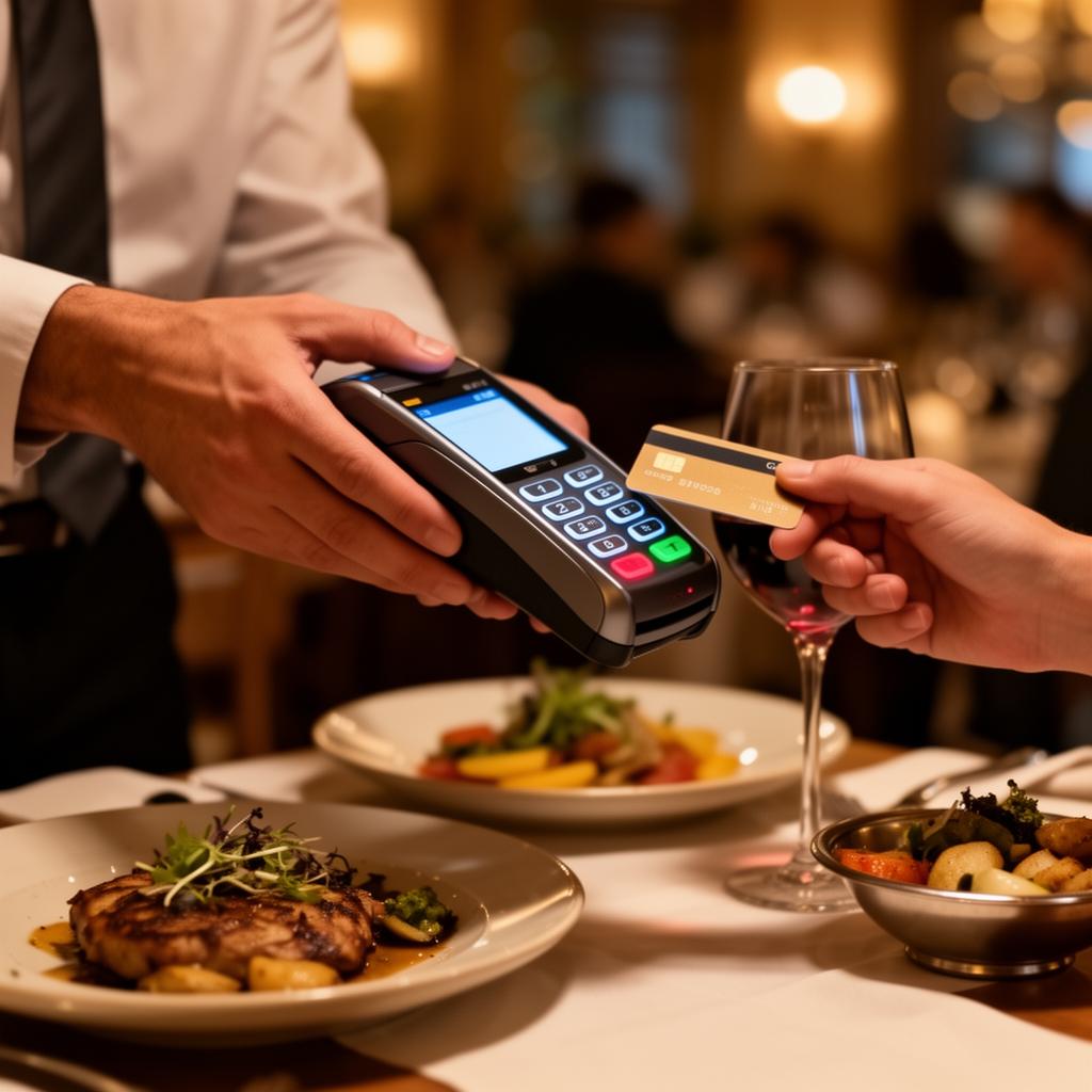 Server processing a tableside card payment